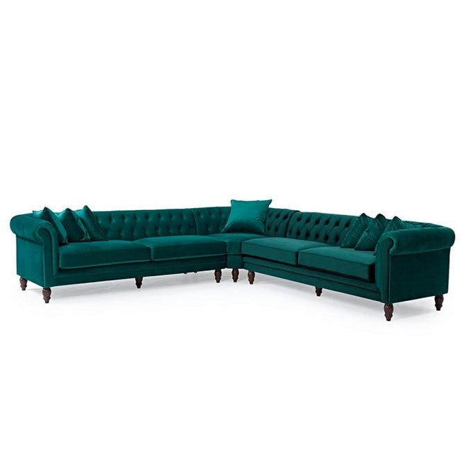 Classic Chesterfield Plush Velvet Large Corner Sofa - Choice Of Colours - The Furniture Mega Store 