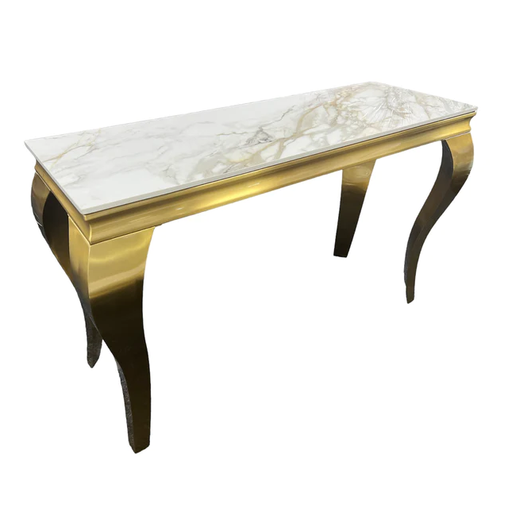 Louis Kata Gold Ceramic Top & Gold Leg Console Table - 120cm - The Furniture Mega Store 