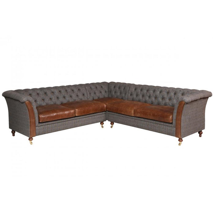 Louis Heritage Corner Chesterfield Sofa - Choice Of Harris Tweed & Vintage Leather Upholstery & Feet - The Furniture Mega Store 