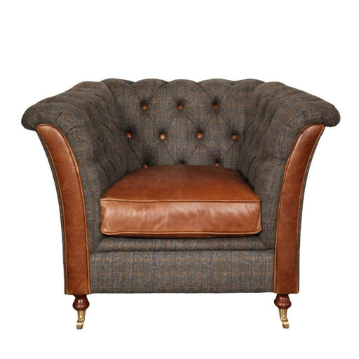 Louis Chesterfield Chair - Choice Of Vintage Leathers, Harris Tweed & Feet - The Furniture Mega Store 