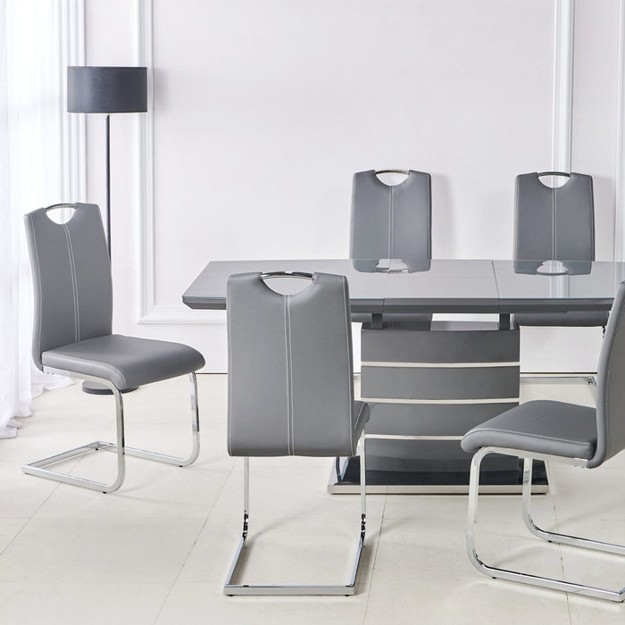 Mabel Grey Extendable Dining Table & 6 Mabel Grey Dining Chairs Set - The Furniture Mega Store 