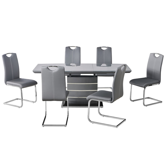 Mabel Grey Extendable Dining Table & 6 Mabel Grey Dining Chairs Set - The Furniture Mega Store 