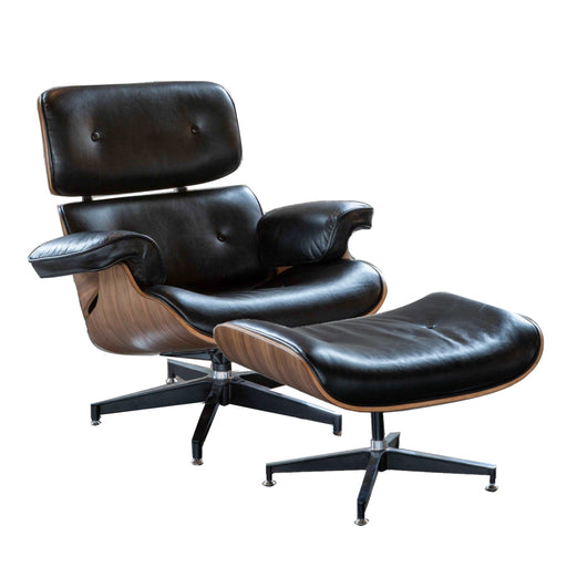 Eames Aniline Leather Lounge Chair & Ottoman Footstool Set - The Furniture Mega Store 