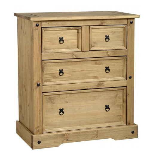 Corona 2+2 Drawer Chest in Distressed Waxed Pine - The Furniture Mega Store 