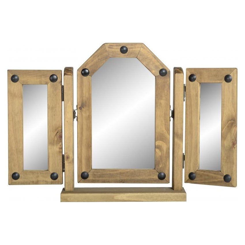 Corona Triple Swivel Mirror in Distressed Waxed Pine - The Furniture Mega Store 