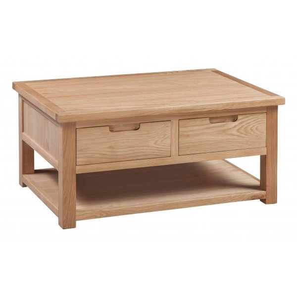 Romsey Solid Oak 2 Drawer Small Coffee Table - The Furniture Mega Store 