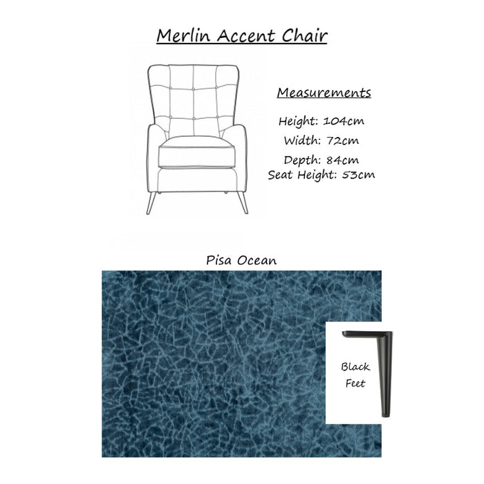 Raffles Wing Accent Chair - Pisa Ocean - The Furniture Mega Store 