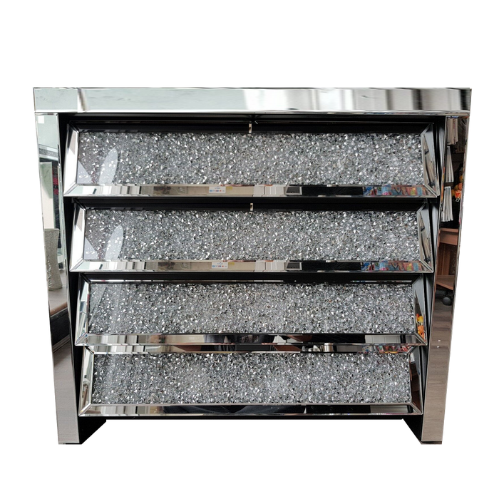 Crushed Diamond Mirrored 4 Drawer Chest - The Furniture Mega Store 