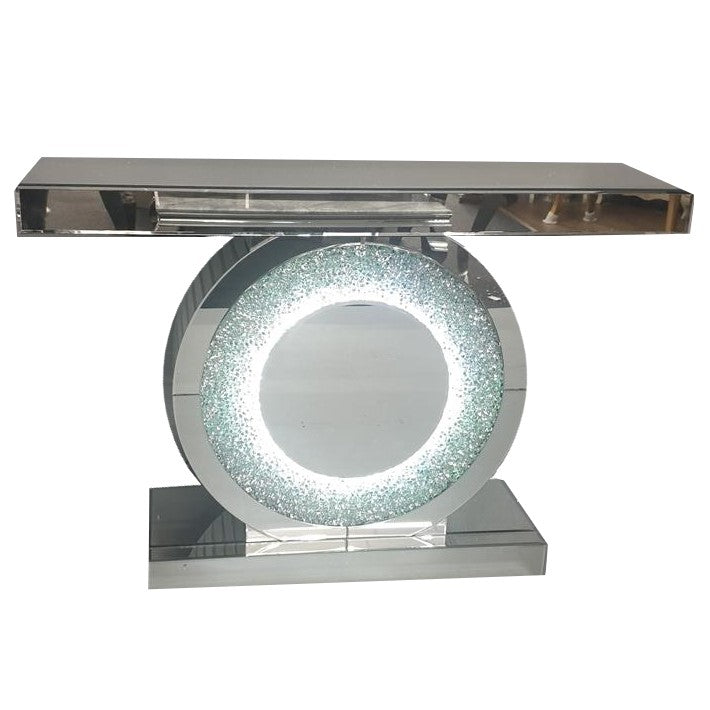 Large Crushed Diamond Mirrored LED Sparkle Console Table - The Furniture Mega Store 