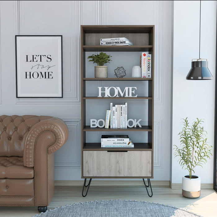 New York Smoked Oak-Bleached Grey Collection Display Bookcase - The Furniture Mega Store 