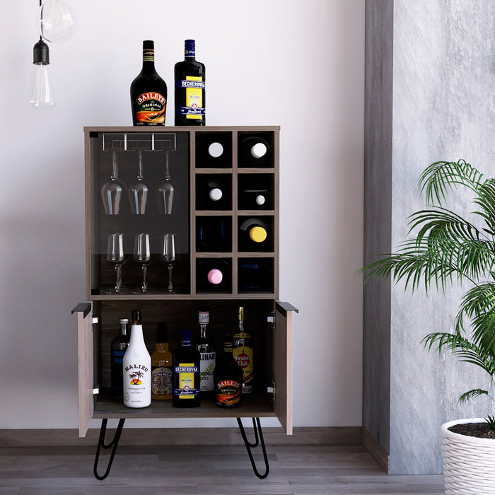 New York Smoked Oak-Bleached Grey Collection Wine Cabinet - The Furniture Mega Store 