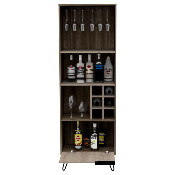 New York Smoked Oak-Bleached Grey Collection Tall Bar Cabinet - The Furniture Mega Store 