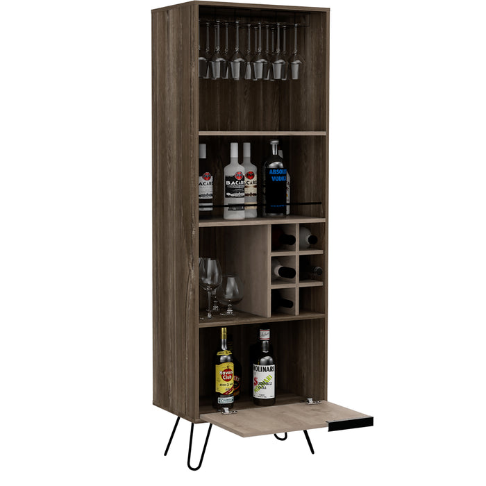 New York Smoked Oak-Bleached Grey Collection Tall Bar Cabinet - The Furniture Mega Store 