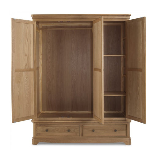 Cannes Natural Oak 3 Door 2 Drawer Triple Wardrobe - The Furniture Mega Store 