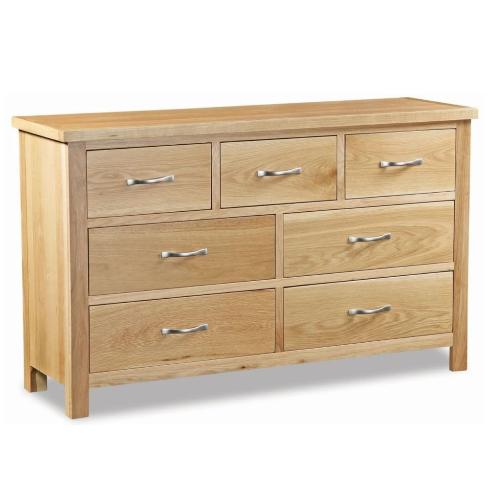 Bevel Natural Solid Oak 3 Over 4 Chest Of Drawers - The Furniture Mega Store 