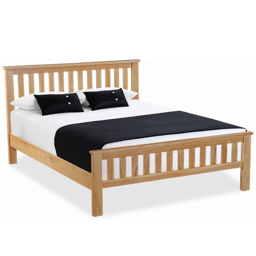Bevel Natural Solid Oak Double Bed - The Furniture Mega Store 