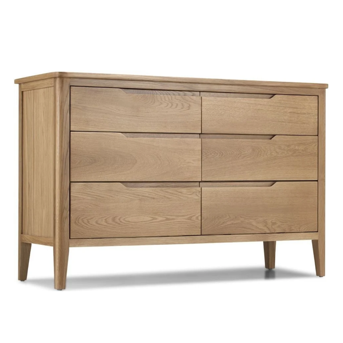 Harkuta Solid Oak 6 Drawer Wide Chest - The Furniture Mega Store 