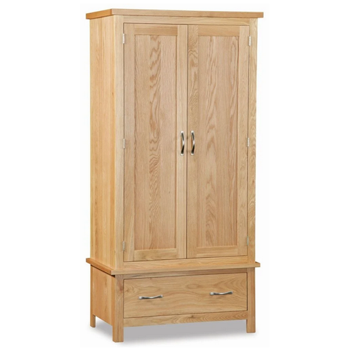 Bevel Natural Solid Oak 2 Door 1 Drawer Wardrobe - The Furniture Mega Store 