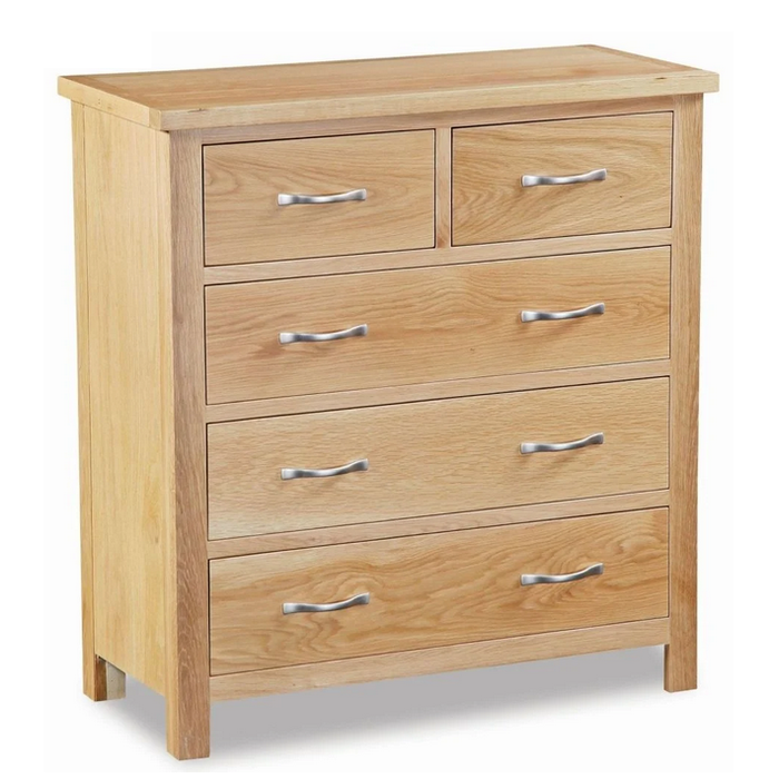 Bevel Natural Solid Oak 2 Over 3 Chest Of Drawers - The Furniture Mega Store 