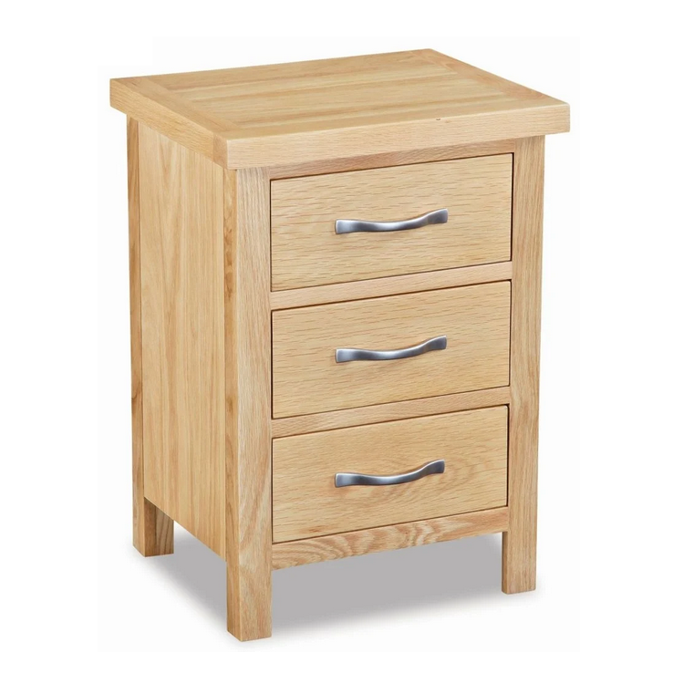 Bevel Natural Solid Oak 3 Drawer Bedside Cabinet - The Furniture Mega Store 