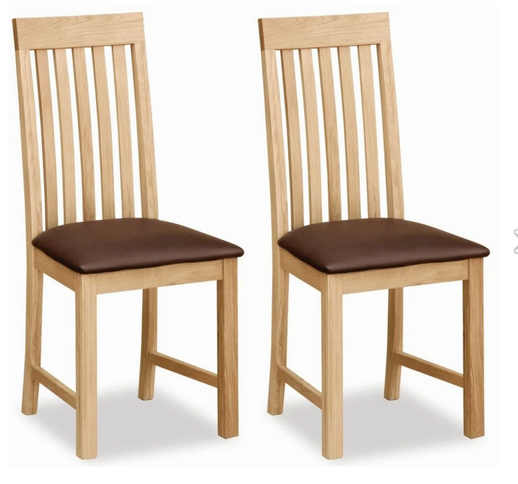 Bevel Natural Solid Oak Slatted Back Dining Chairs - Set Of 2 - The Furniture Mega Store 