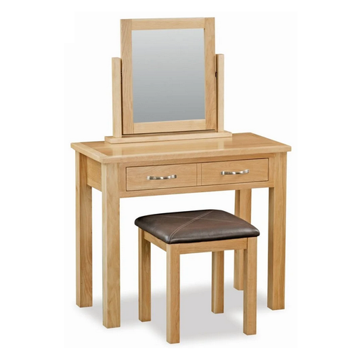 Bevel Natural Solid Oak Dressing Table Set - The Furniture Mega Store 