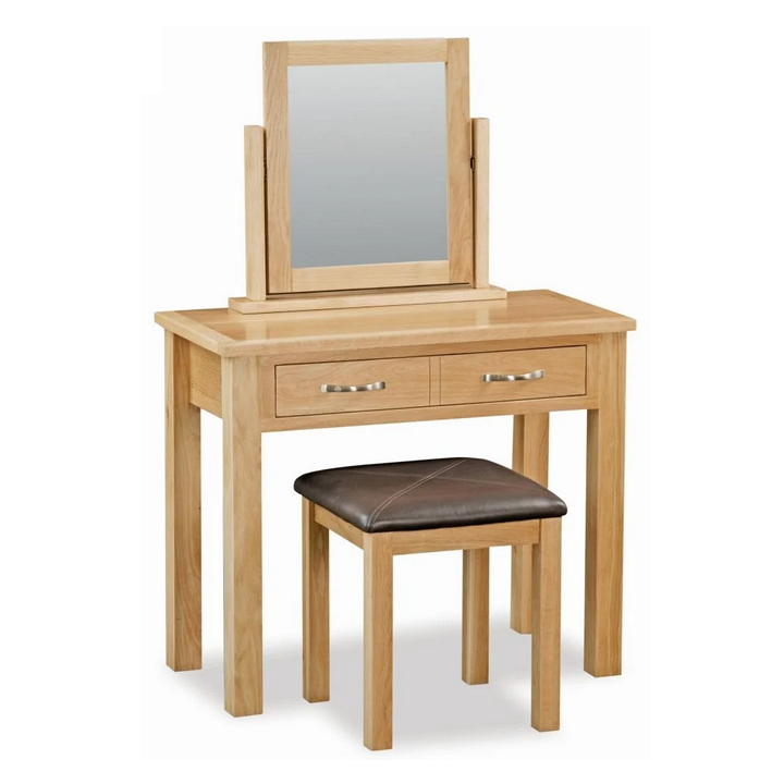 Bevel Natural Solid Oak Dressing Table Set - The Furniture Mega Store 