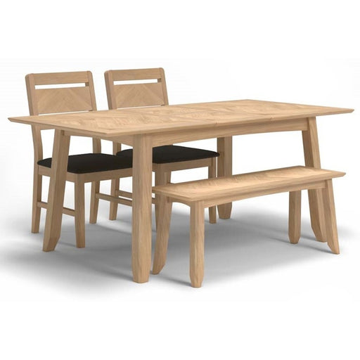 Grand Parquet Oak Extending Dining Table, Dining Bench & 2 Dining Chairs Set - The Furniture Mega Store 