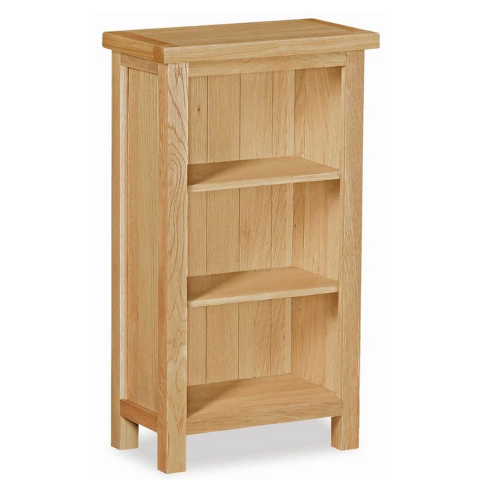 Bevel Natural Solid Oak Low Narrow Bookcase - The Furniture Mega Store 