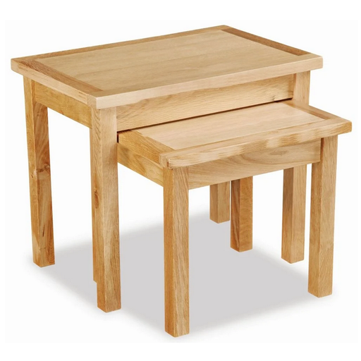 Bevel Natural Solid Oak Nest Tables - The Furniture Mega Store 