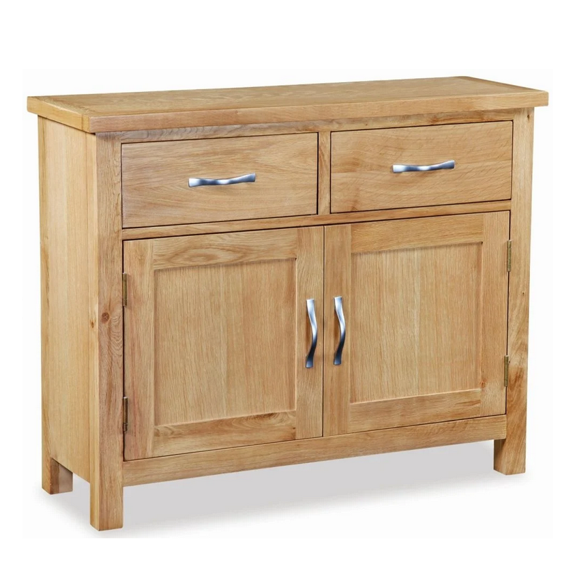 Bevel Natural Solid Oak Small 2 Door 2 Drawer Sideboard - The Furniture Mega Store 