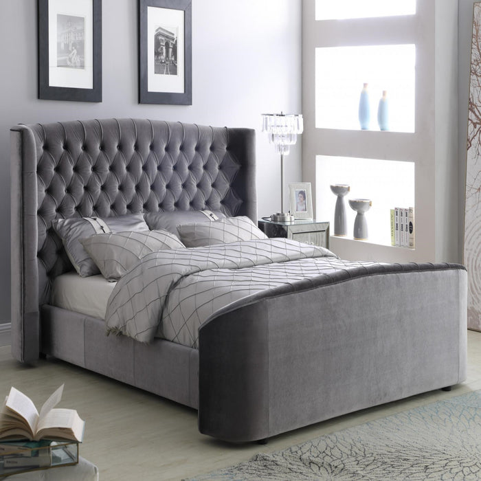 Ariel Silver-Grey Plush Velvet 4"6 Double Bed - The Furniture Mega Store 