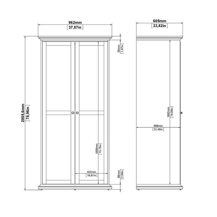 Parisian 2 Door Wardrobe in Matt Grey - The Furniture Mega Store 