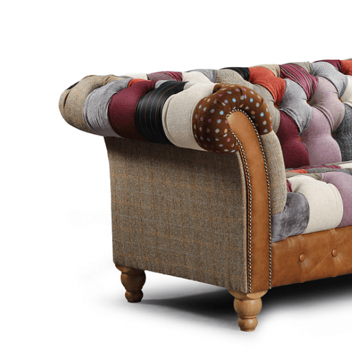 Harlequin Fabric Patchwork Chesterfield Snuggle Chair - The Furniture Mega Store 