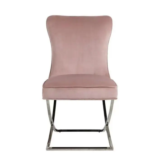 Knightsbridge Buttoned Back Pink Velvet Cross Leg Dining Chairs - Set Of 2 - The Furniture Mega Store 