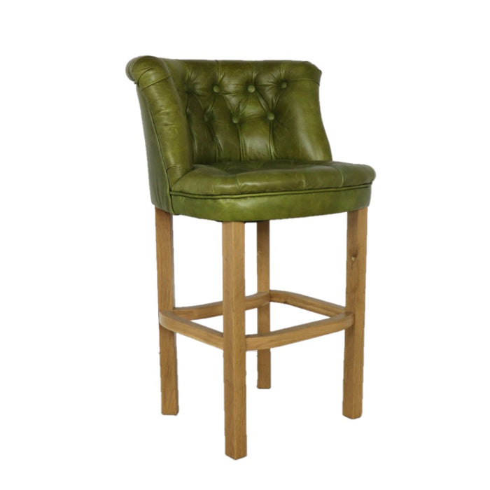 Parker Vintage Leather Buttoned Bar Stool - Choice Of Leathers & Legs - The Furniture Mega Store 