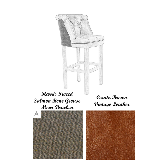 Parker Vintage Leather & Harris Tweed Buttoned Bar Stool - Various Options - The Furniture Mega Store 