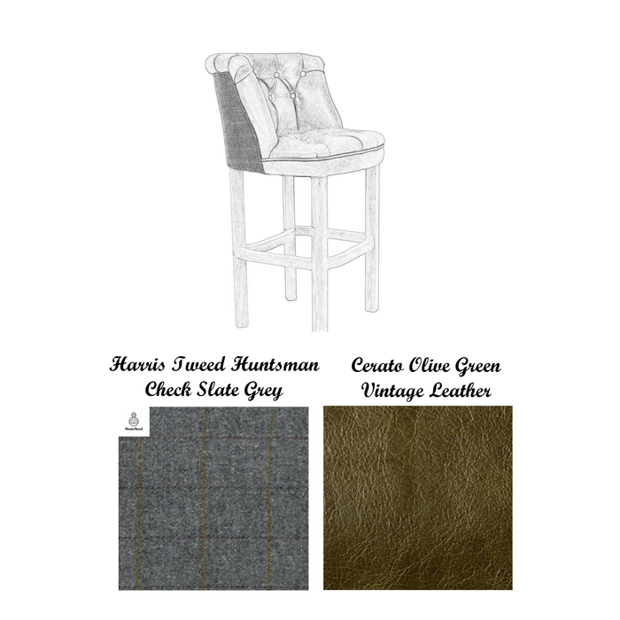 Parker Vintage Leather & Harris Tweed Buttoned Bar Stool - Various Options - The Furniture Mega Store 