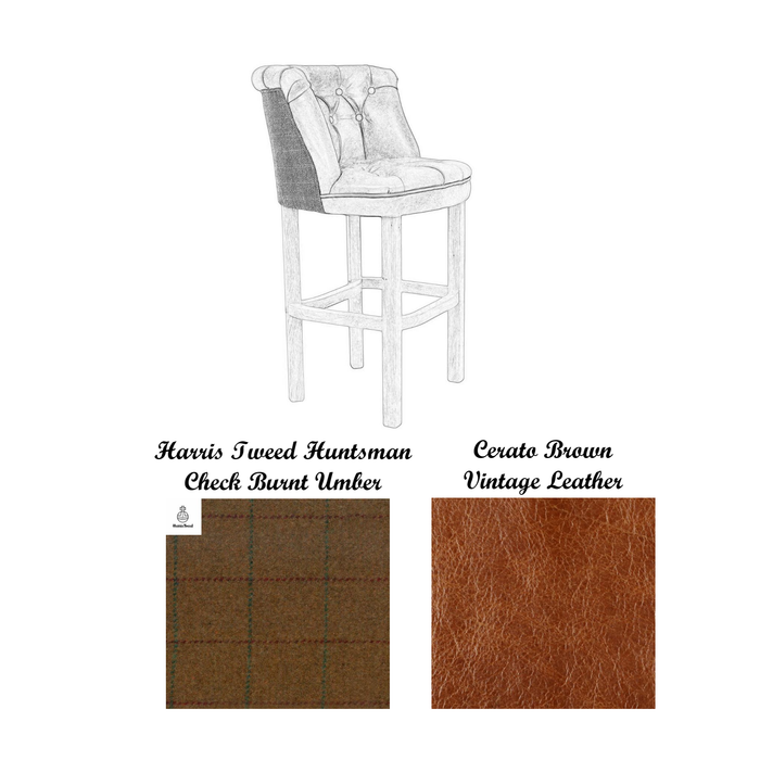 Parker Vintage Leather & Harris Tweed Buttoned Bar Stool - Various Options - The Furniture Mega Store 