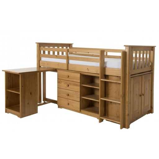 Porto Midi Sleeper Single With Desk, Chest & Bookcase - Light Antique - The Furniture Mega Store 