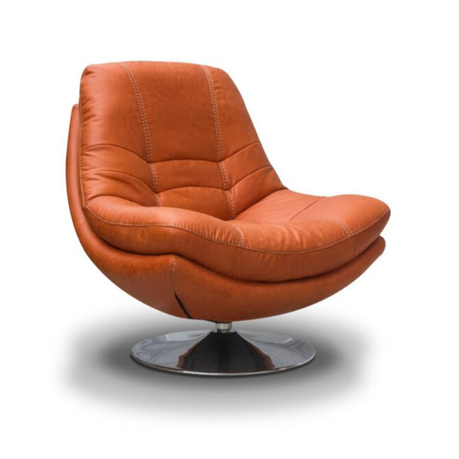 Luxe Fabric & Chrome Swivel Chair & Matching Footstool Set - Pumpkin - The Furniture Mega Store