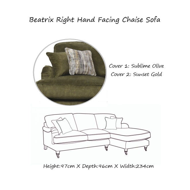 Beatrix Fabric Corner Sofa Collection - Choice Of Size, Fabrics & Feet - The Furniture Mega Store 