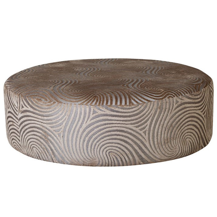 Coco Swirl Gold Fabric Large Round Accent Footstool - The Furniture Mega Store 