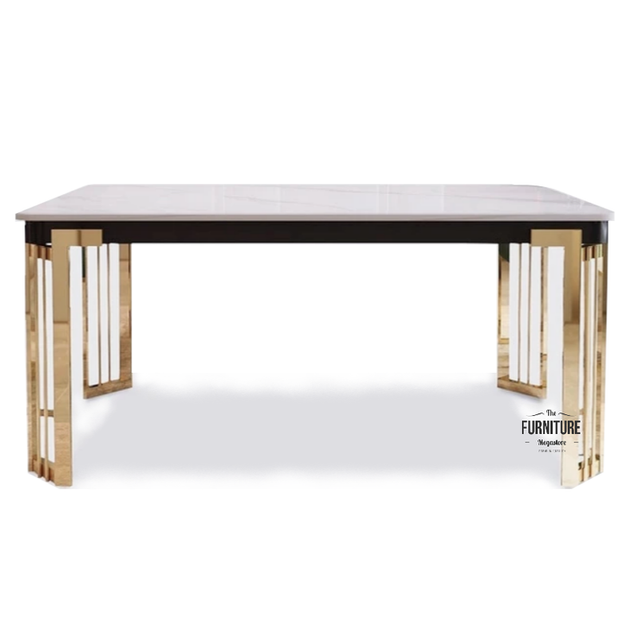 Nola Cream & Gold Ceramic Dining Table - Choice Of Sizes - The Furniture Mega Store 