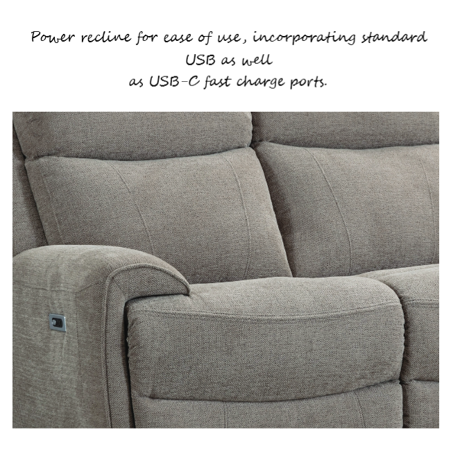 Lorcan Fabric Power Recliner Armchair - Intergrated USB-C Fast Charge Ports - The Furniture Mega Store 