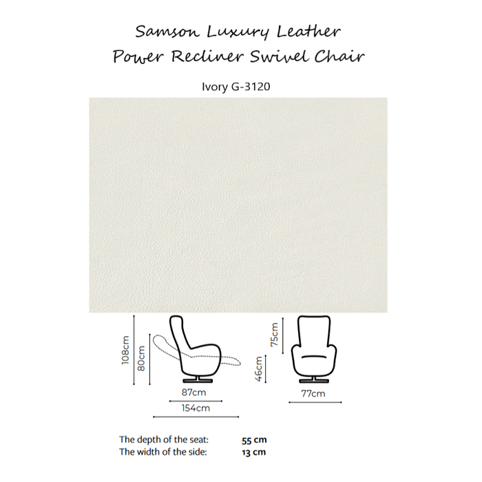 Samson Luxury Leather Power Recliner Swivel Chair - Choice Of Leathers - The Furniture Mega Store 