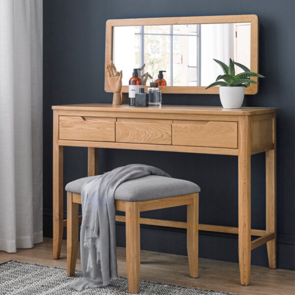 Harkuta Solid Oak Dressing Table Dressing Table Stool Mirror