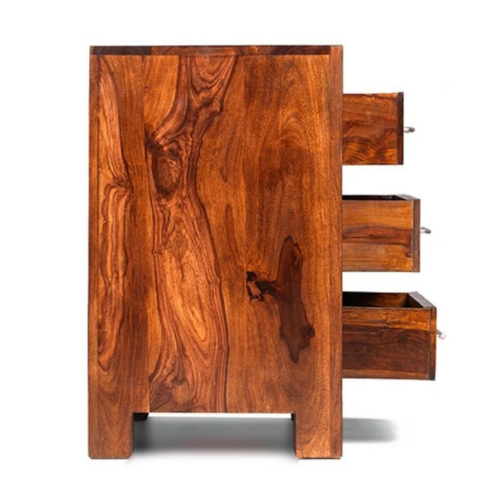 Cuba Sheesham 3 Drawer Bedside Cabinet - The Furniture Mega Store 
