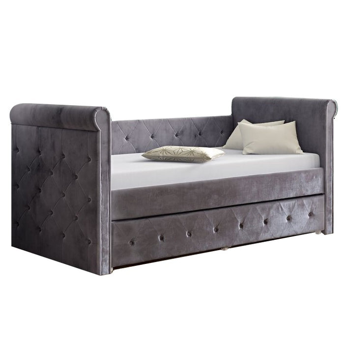 Gray velvet top daybed with trundle