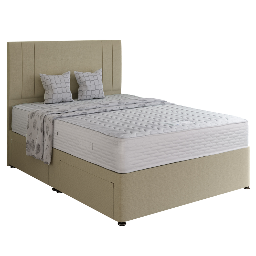 Soft Flex Memory Divan Bed Set - Base + Headboard + Mattress - Choice Of Fabric & Sizes - The Furniture Mega Store 